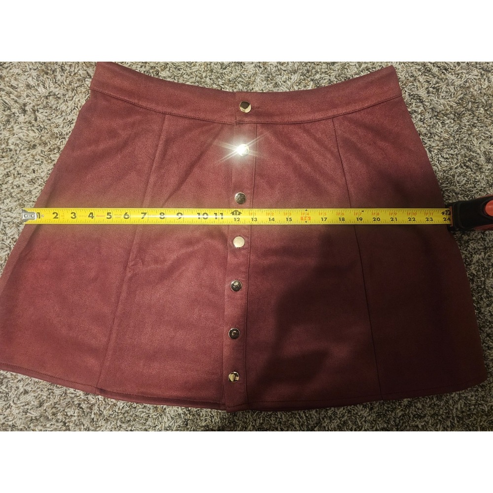 NWT Women's XL Burgundy Maroon A-Line Mini Skirt High Waist Gold Button Front - Picture 11 of 16